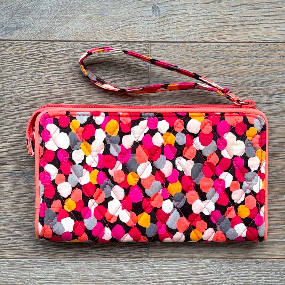 Vera Bradley Top Zip Wallet Wristlet in Pink Pixie Confetti Polka Dot- 4”x7.5” - Picture 3 of 7